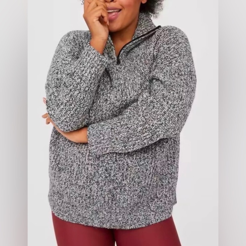 Aerie Offline Quarter Zip Chunky Sweater‎ in Black Speckled Multi S